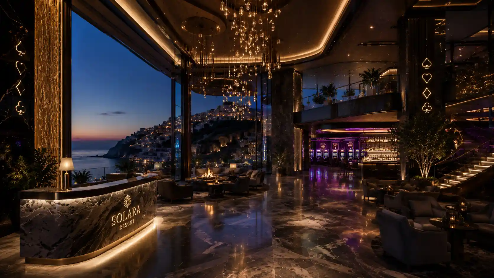 A softly lit casino interior prepared for an evening visit